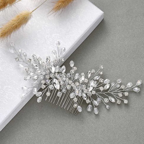 Unicra Silver Bride Wedding Hair Comb, Rhinestone Bridal Headpiece, Crystal Hair Accessories for Women and Girls