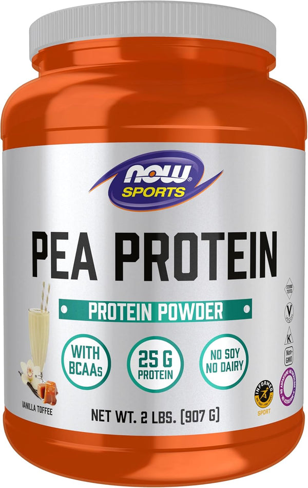 NOW Foods Pea Protein 25g with BCAAs, Vanilla Toffee Powder, 2-Pound