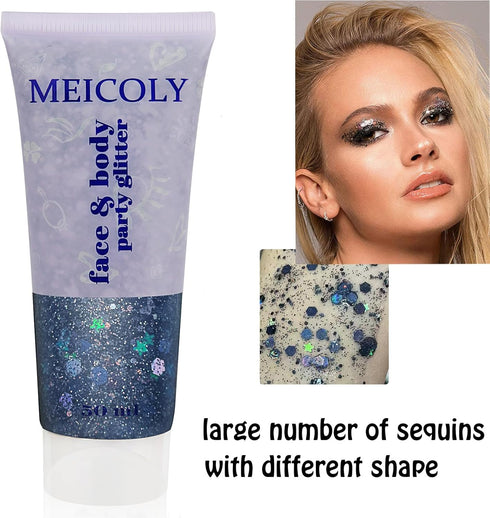MEICOLY Black Face Glitter, Professional Body Paint for Halloween Cosplay SFX Makeup, 50ml