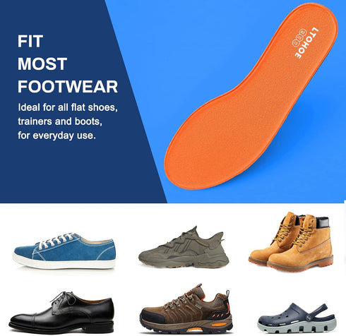LTOHOE Memory Foam Insoles for Men, Replacement Shoe Insoles for Running, Hiking, Comfort Inner Soles, 8mm Orange US 10