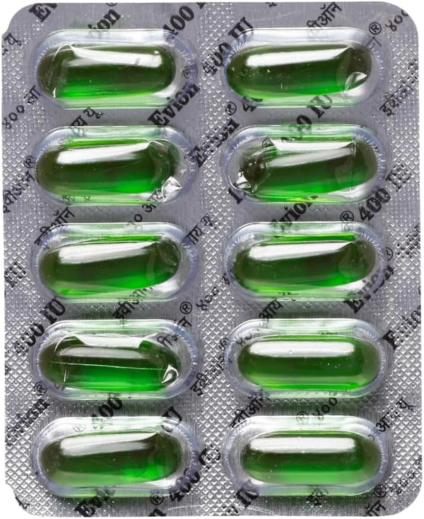 50 Evion Capsules Vitamin E for Glowing Skin, Strong Hair, Acne, Nails, 400mg