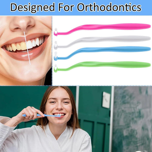 Tangseajiao 4 Pcs Multicolor Lightweight Orthodontic Toothbrush, Orthodontic Toothbrush with Small Head, Ultra Soft Gum