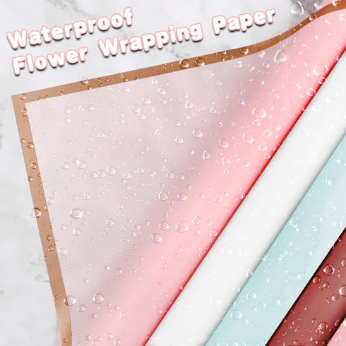 COIDEA 20 Sheets Waterproof Flower Wrapping Paper, Gold Edge Korean Florist Supplies for DIY
