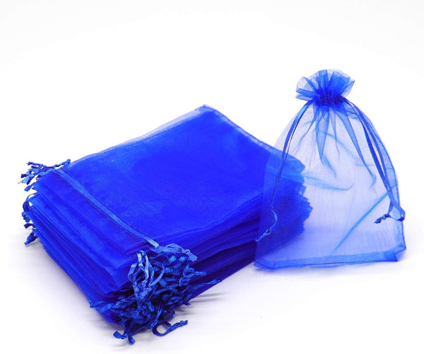 50Pcs Organza Bags - 4x6 Inches - Royal Blue Sheer Drawstring Baby Shower Favor Bags - Wedding Candy Gift Pouches
