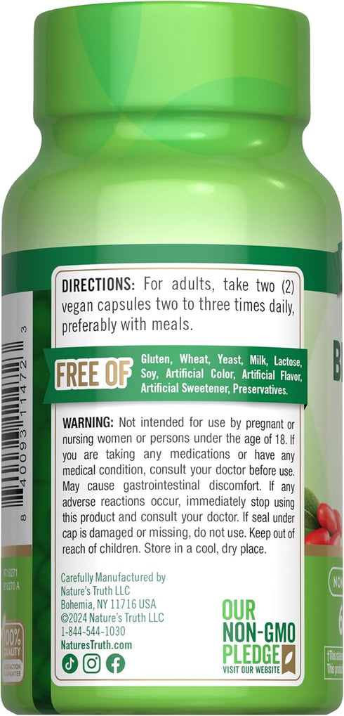 Nature's Truth Berberine 500mg | 60 Capsules | Vegan, Non-GMO, Gluten Free Supplement