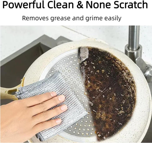 Non-Scratch Wire Cleaning Dishwash Dishcloth, Kitchen Washcloths for Washing Dishes, Multipurpose Wire Dishwashing Rag for Wet and Dry(10PCS)(Double Layer), Silver by neogor