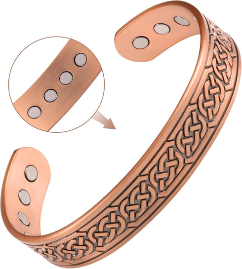 Feraco 12X Strength Wide Pure Copper Magnetic Bracelet for Men, Adjustable Cuff Bangle with Neodymium Magnets