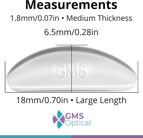 GMS Optical 1.8mm Reg-Thin/18mm Long Length Anti-Slip Adhesive Contoured Silicone Nose Pads for Glasses (5 Pair)