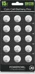 POWEROWL High Capacity CR1220 Battery (15-Pack) 3v Lithium Batteries, 10 Years Leak-Free