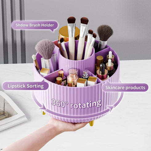 360 Rotate Makeup Brush Holder Organizer, Makeup Organizers Countertop, Makeup organization and Skincare Storage for Vanity, Desktop, Bathroom (Purple) by fanado