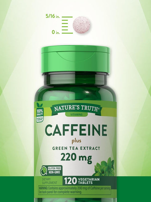 Nature's Truth Caffeine Pills, 220mg, 120 Count with Green Tea Extract, Vegetarian, Non-GMO & Gluten Free