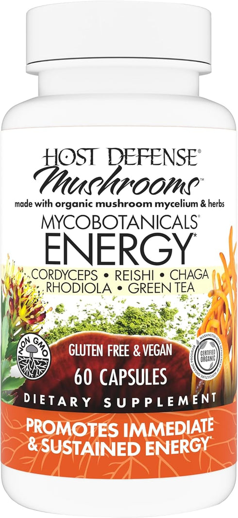 Host Defense MycoBotanicals Energy* Capsules - Energy & Respiratory Support with Cordyceps, Reishi & Chaga - 60