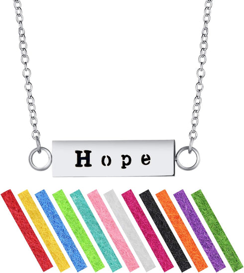 Set 24" 12 Wild Essentials Hope Essential Oil Diffuser Bar Necklace Gift Aromatherapy Pendant, Stainless Steel Chain