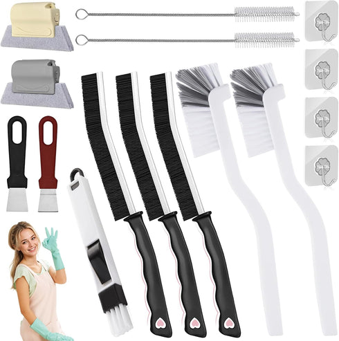 JIURUN Hard Bristle Crevice Cleaning Brush Set, Multifunctional Grout Cleaner for Home, Kitchen, Bathroom, Window
