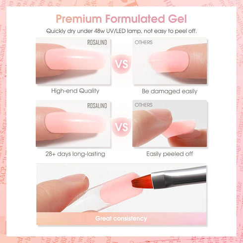 ROSALIND Pink Poly Nail Gel, 2 oz Soft Pink Poly Extension Gel for Natural Builder Nail Decoration, Long-Lasting