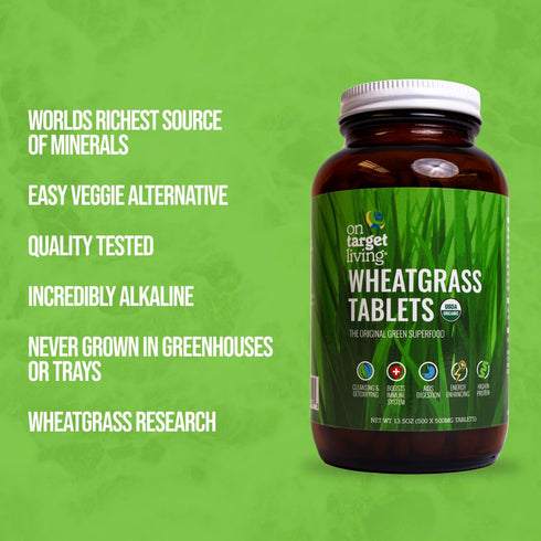 On Target Living Wheatgrass Tablets - 500 Tablets | USDA Organic Dietary Supplement