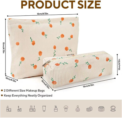 Aesthetic Women Makeup Bag Set, Large Capacity Cosmetic Bags for Brush Storage, Corduroy Handbags, Travel Essentials