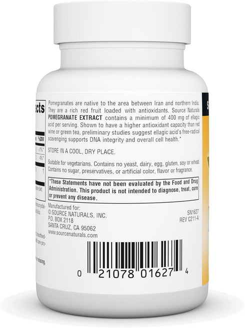 Source Naturals Pomegranate Extract 500mg, 60 Tablets - Antioxidant & Added Fiber