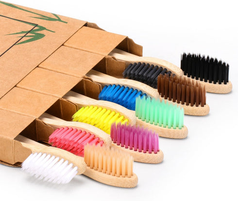 Virgin Forest Bamboo Toothbrush, 10 Count, Soft Bristle for Adults, Eco-Friendly Natural Wooden Toothbrushes