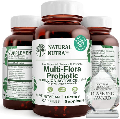 Natural Nutra Ultimate Flora Probiotic for Women and Men, 60 Capsules, Multi-Strain with Lactobacillus