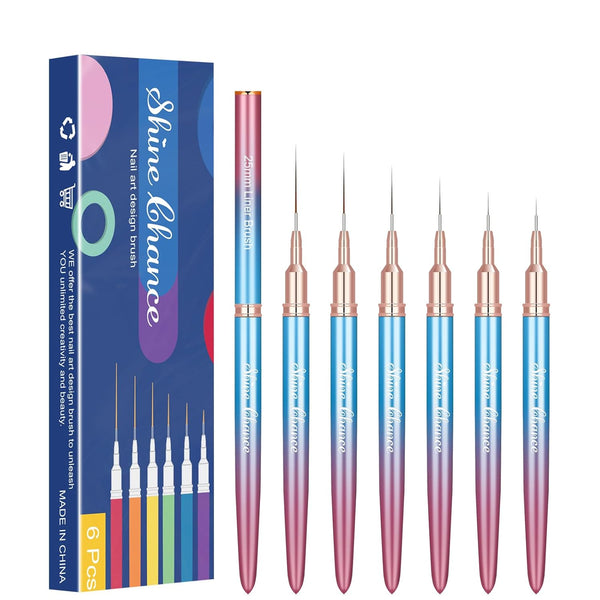 Shince Chance 6Pcs Nail Art Liner Brushes Set, Blue Fine Drawing Brush Pens for Gel Polish and Acrylic Nail Art
