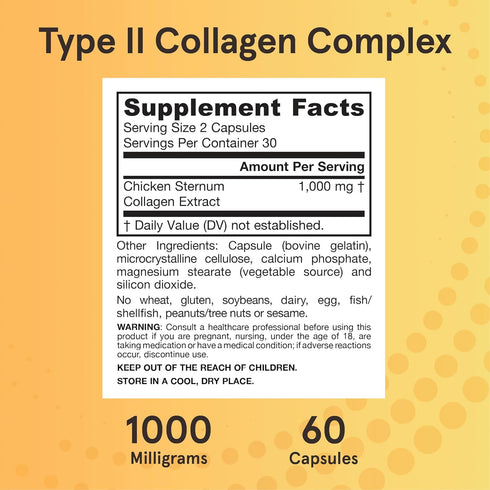 Jarrow Formulas Type II Collagen Complex, 1000 mg Supplements, 60 Capsules, 30 Day Supply, Supports Skin and Joint