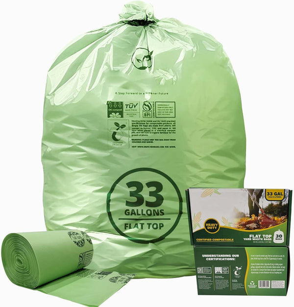 Lokingrise 30-33 Gallon Compostable Trash Bags with Flat-Top, Heavy Duty Extra Thick 1.57