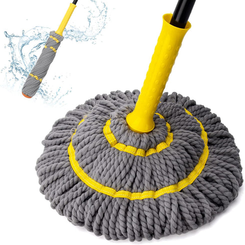 Self Wringing Twist Mop: Wet Mop for Floor Cleaning with 57" Long Handle for Home Office Kitchen (Gray)