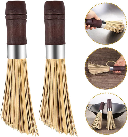 Ipetboom 2pcs Wok Brush with Handle Multi-Function Kitchen Scrub Brush for Cookware Cleaning Sturdy for Pots Pans