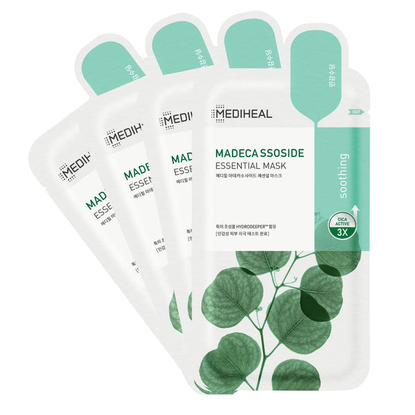Mediheal Best Korean Sheet Mask - Madecassoside Essential Face Mask, 4 Sheets for Sensitive Skin Types