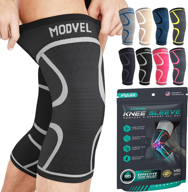 Modvel Compression Knee Brace for Women & Men - 2 Pack, Knee Support Compression Sleeve for Running, Sports, Pain Relief