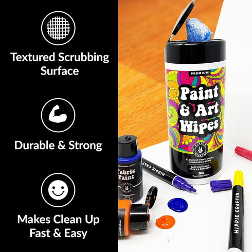 Paint & Art Wipes, Heavy Duty Cleaner for Epoxy Glue Stains, Latex, Acrylic on Plastic, Metal, Wood Surfaces (50 Pcs)