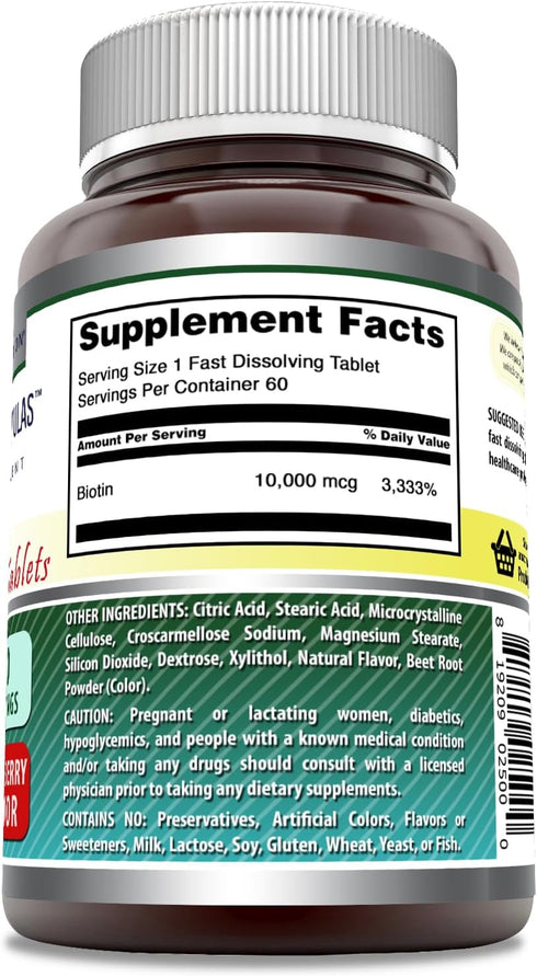 Amazing Formulas Biotin 10,000 mcg | Fast Dissolve Tablets | Non-GMO | Gluten Free Supplement | Made in USA (Strawberry | 60 Count)