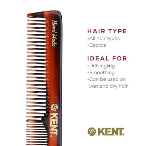 Kent 2T Fine Tooth and Wide Tooth Combs for Men - Small Beard and Mustache Comb, 6"