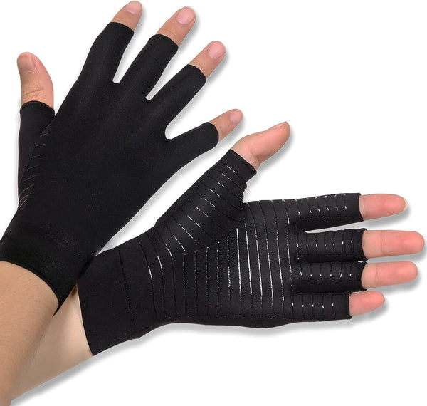 Donfri Copper Infused Compression Gloves, Fingerless Arthritis Pain Relief Wrist Brace for Men Women (M)