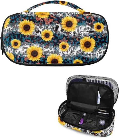 Multifunctional Insulin Pens Holder for Travel, Sunflower Leopard Lightweight Medical Case with Smooth Zipper