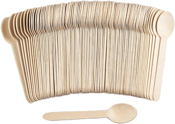 Mart Wooden Disposable Spoons, 100pcs, 6in Biodegradable Compostable Dessert Spoons for Parties