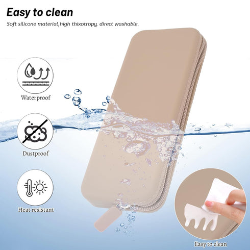 Sakolla Travel Makeup Brush Holder, Silicone Makeup Bag with Zipper Closure, Washable Organizer Case