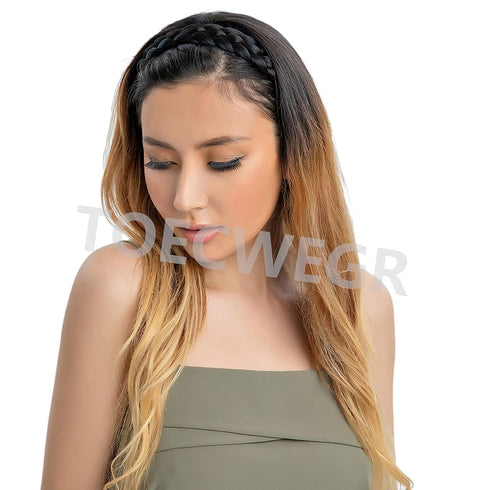 TOECWEGR 5 Strands Synthetic Hair Braided Headband, Classic Chunky Wide Plaited Braids, Multi Color