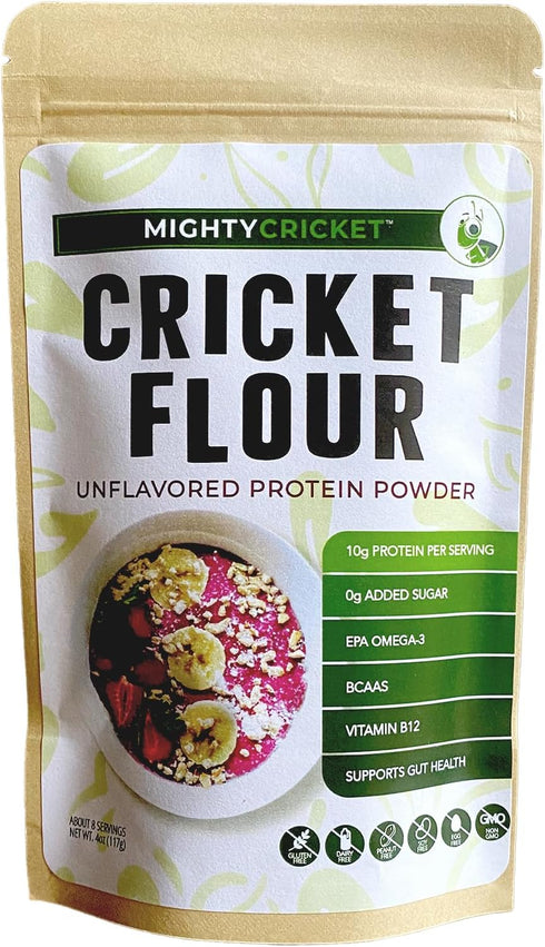 100% Pure Cricket Flour Powder - High Protein, Gluten Free + Dairy Free, 1/4 Lb