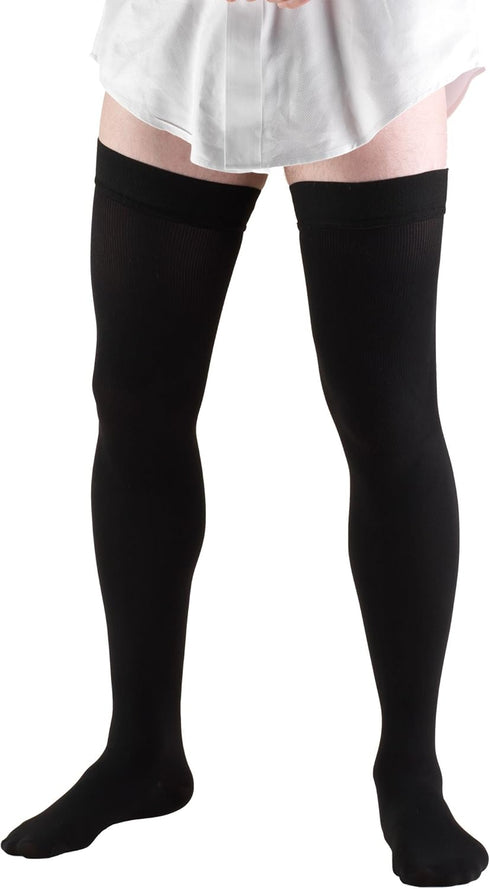 Truform Compression Socks, Men's Dress Socks, Thigh High Over Knee Length, 20-30 mmHg, Black, Medium