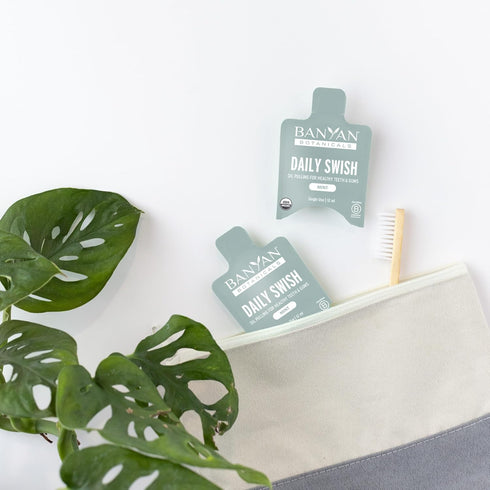 Banyan Botanicals Organic Daily Swish Mint Travel Packets - 12 ct - Ayurvedic Oil Pulling Mouthwash for Oral Health