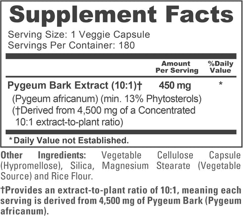 NusaPure Pygeum Bark 10:1 Extract | 450 mg Equivalent to 4,500mg, 180 Veggie Caps (Non-GMO, Vegan)