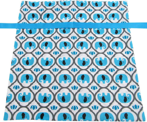 VZWraps Elephants Reusable Fabric Gift Bag - Medium 17" Wide by 18.5" High, Turquoise Blue