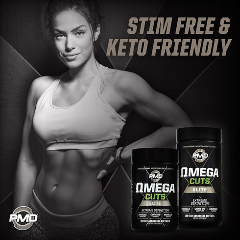 PMD Sports Omega Cuts Elite Fat Loss Formula - Omega Fatty Acids, MCT's, CLA, Keto Friendly, 90 Softgels