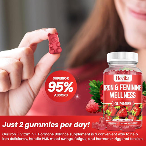 Iron for Women Gummies, 25mg Iron Supplement with Multivitamins, 2 Pack for Iron Deficiency & PMS Support