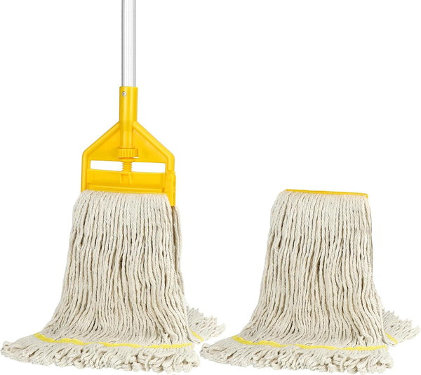 Commercial Mop Industrial Cotton Mop with Extra Replacement Head, Heavy Duty String Wet Mops for Floor Cleaning