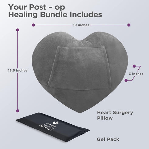 Pack, Zomaple Open Heart Surgery Pillow + Gel Grey Eases Chest Pressure for Calmer Rides & Rest Hot/Cold Comfort, Torso