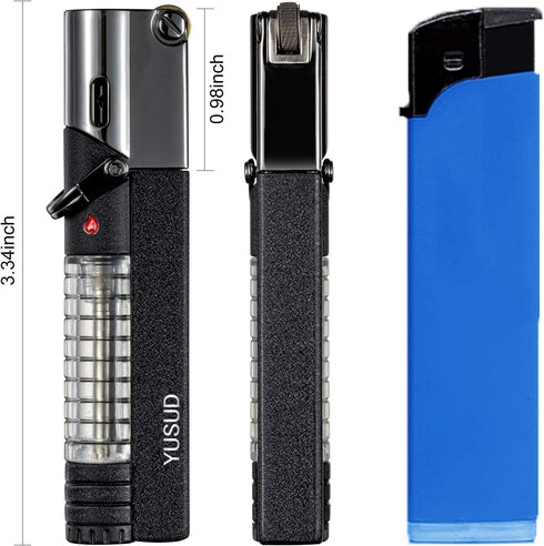 YUSUD Butane Fuel Lighter, 2 Pack Windproof Torch Jet Lighters with Visible Gas, Lockable Flame, Unique Gifts