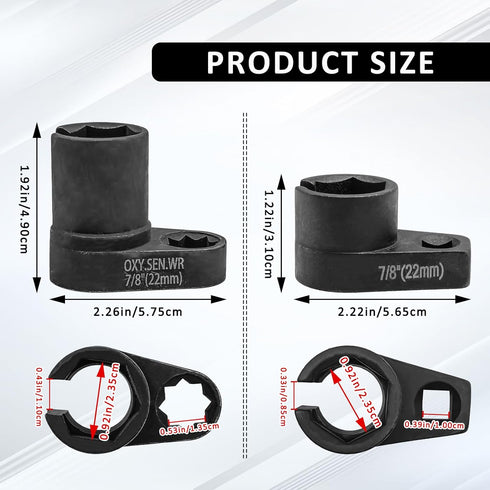 Vrasly 3pcs O2 Set, Offset O2 7/8" (22mm) 3/8" 1/2" Oxygen Sensor Socket, Automotive Oxygen Sensor Socket Sensor Switch